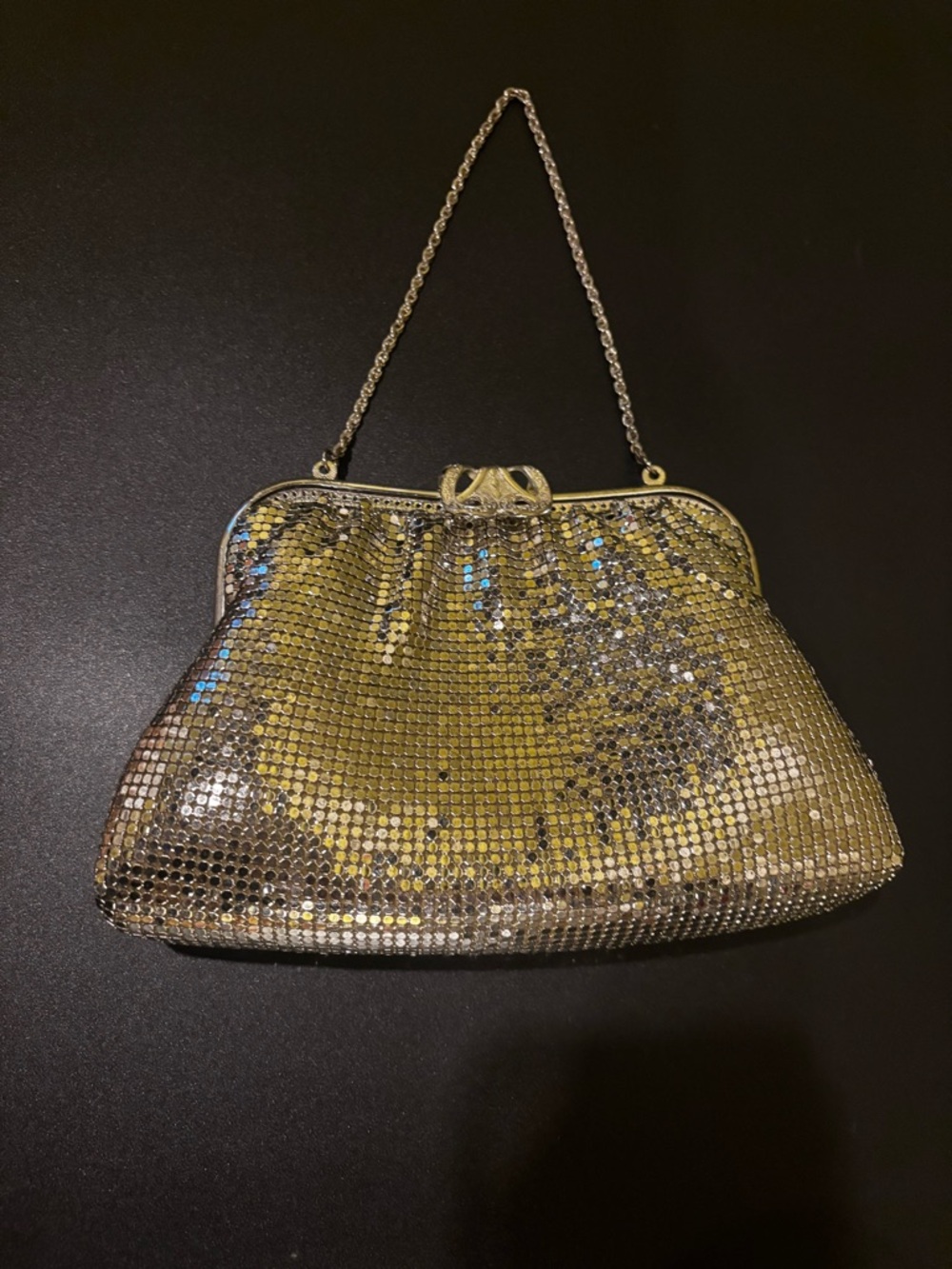 Silver Mesh Evening Clutch Bag with Chain Handle